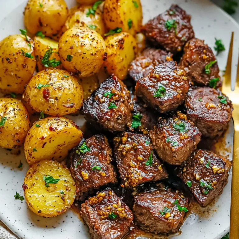 Czosnkowe kąski wołowe z ziemniakami