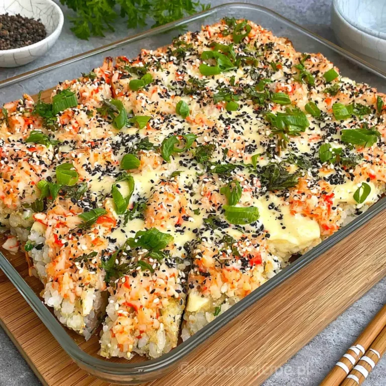 Zapiekanka sushi z paluszkami krabowymi