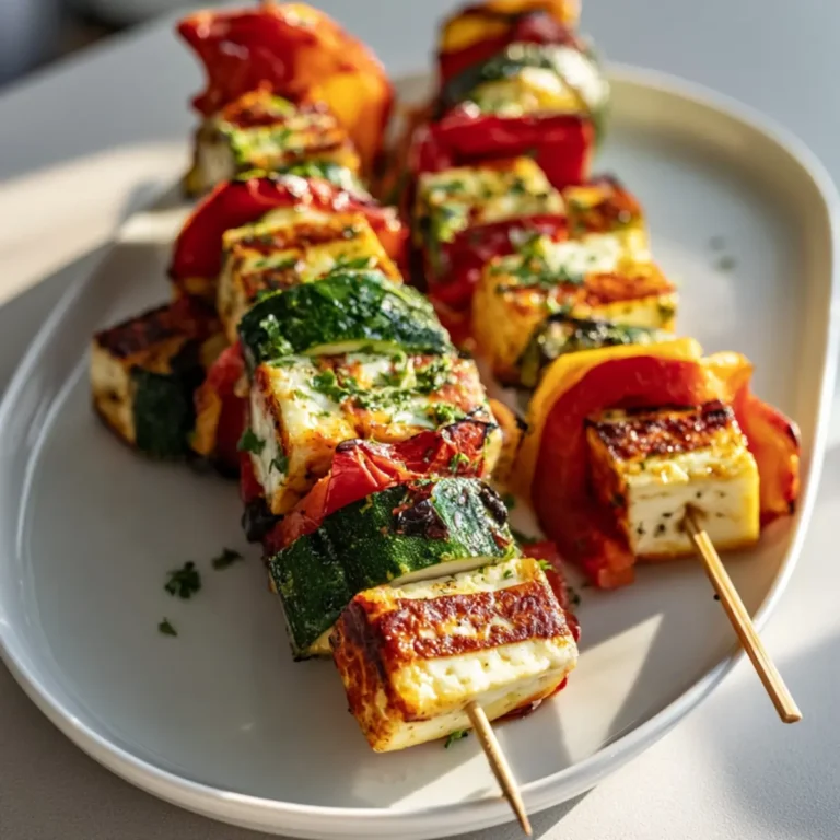 Szaszłyki z halloumi z papryką i cukinią